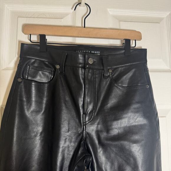 Veronica Beard Beverly Vegan Leather Skinny-Flare Black Pant Size 28 - Picture 3 of 13